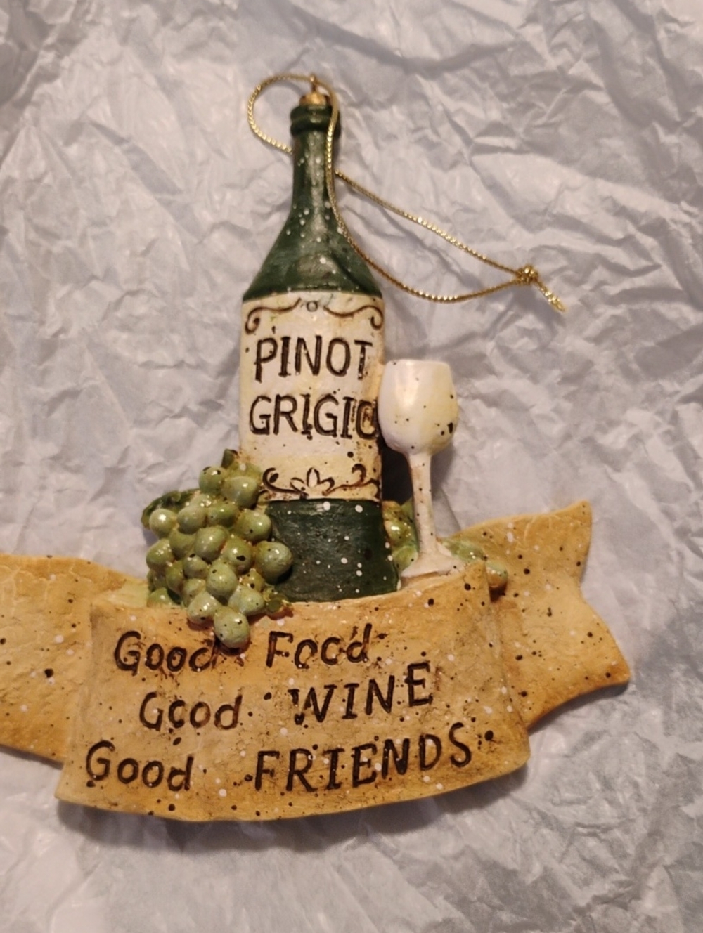 Pinot Grigio Wine Bottle Holiday Ornament - Green and Cream